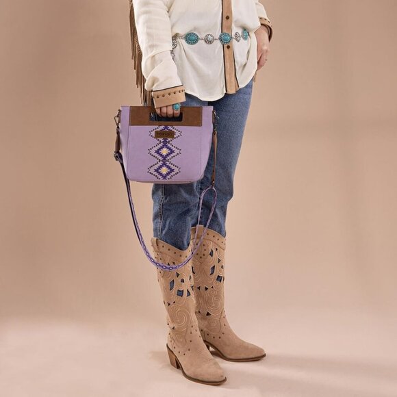 Elegant Purple Aztec Satchel Crossbody with Magnetic Closure & Versatility - Picture 8 of 8